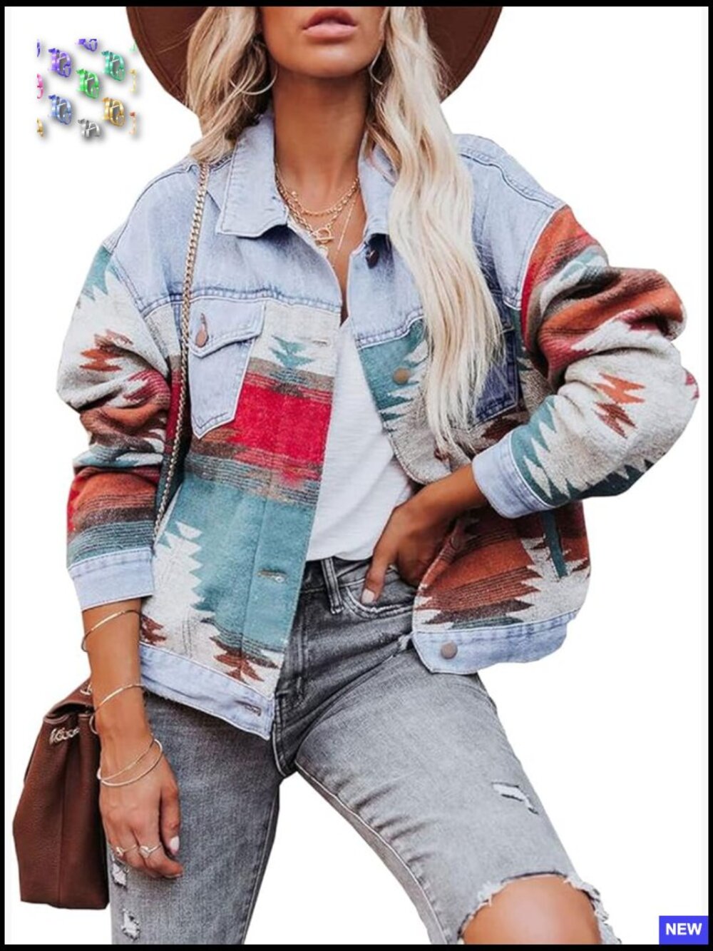 Vintage Aztec Print Shacket Button Down Long Sleeve Oversized Woolen Jacket Coat